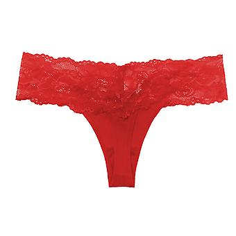 SBMLV-AVEKI 3-Pack Women's Thin Lace Hollowed-Out T-Back Low Waist Ice Silk Sexy Cheeky Thong See-Through Panties, Red, M