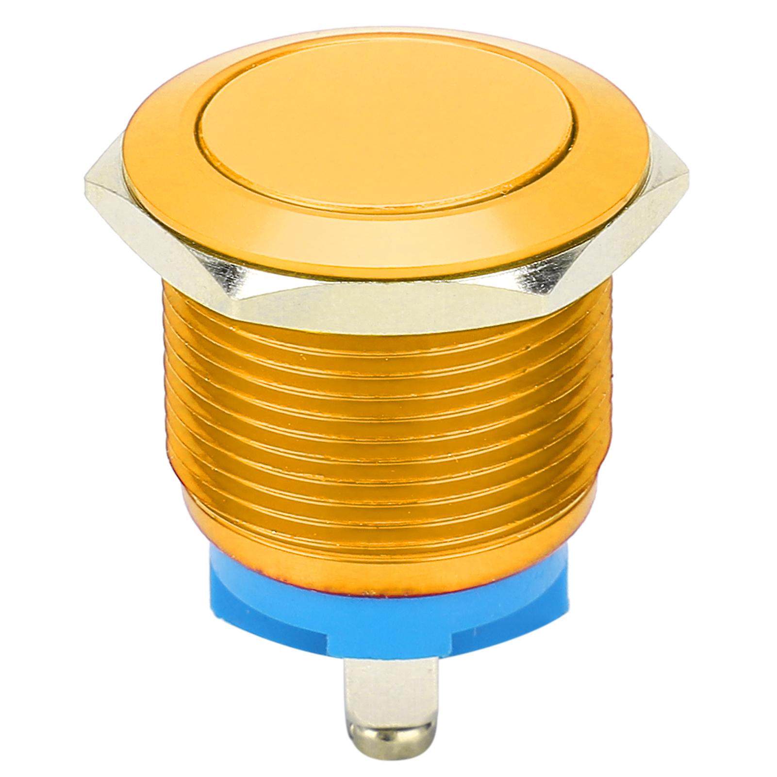 19mm Yellow Metal Push Button Switch: Flat Head, Self-Reset, Power Control, Screw Foot