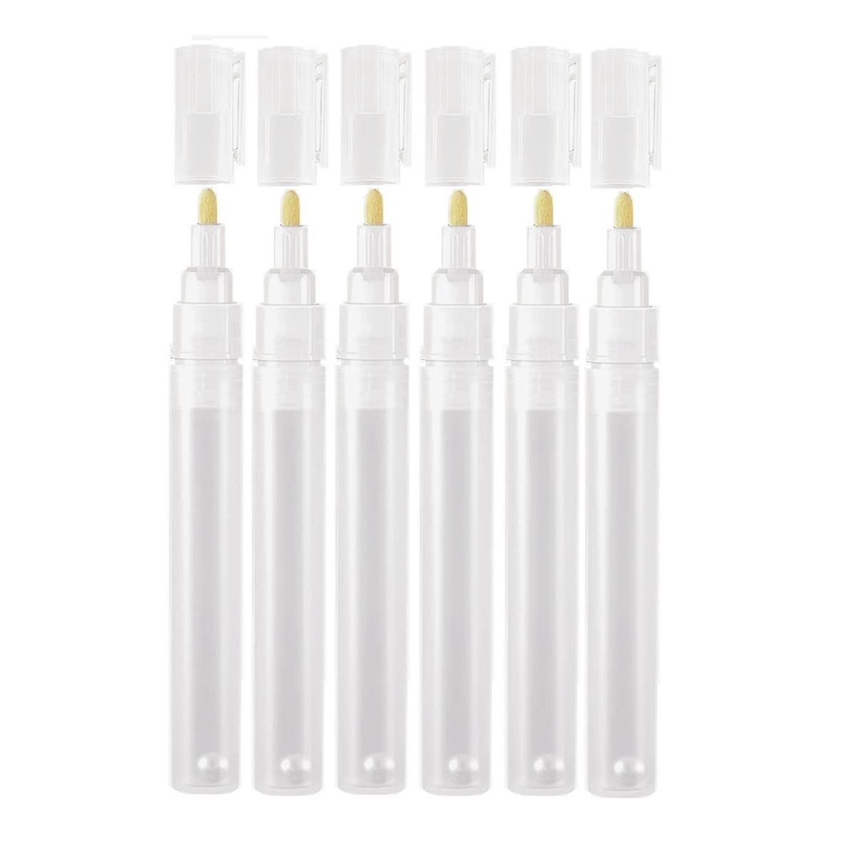 6Pcs Empty Fillable Blank Paint Touch Up Pen Markers,Round Tilted- Paint Marker Pens for Art Painting Crafts Kit 3mm