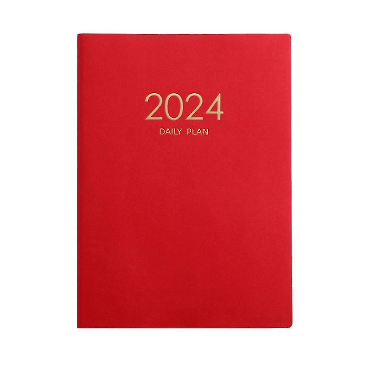 2024 Red Plan Notebook Calendar Thickened Daily Plan Notebook Weekly Notebook Office School Supplie