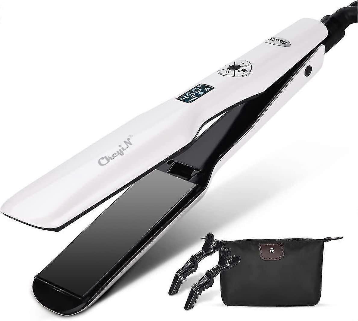 Cheyin Professional Titanium Hair Straighteners Wide Plates - LCD Display, 12-Speed Temperature Control, Dual Voltage