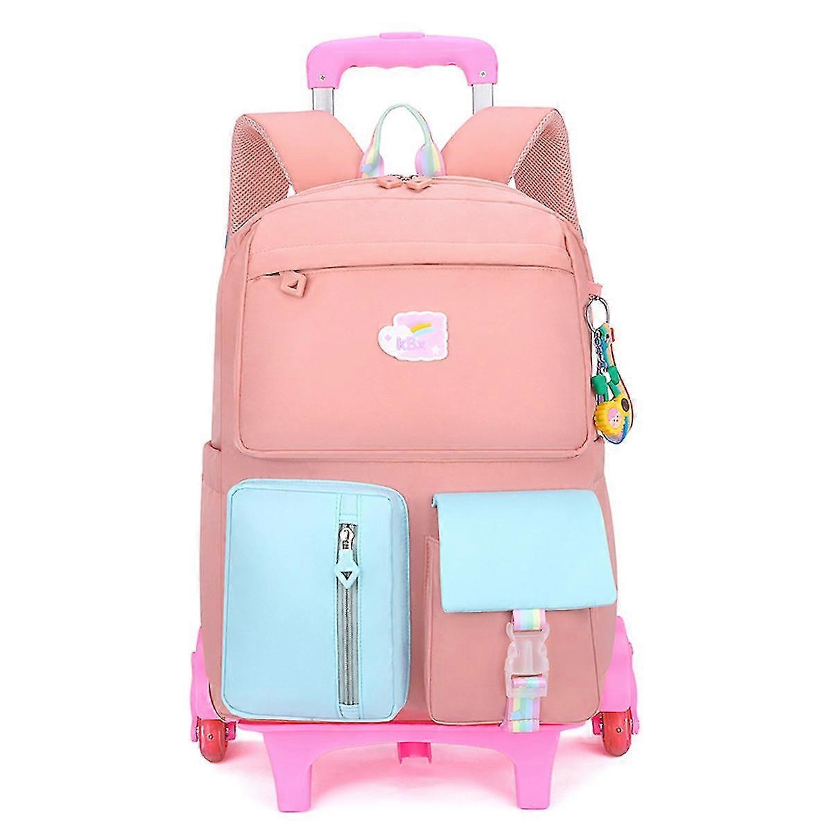 Waterproof Rolling Backpack Orange Large Capacity School Bag Step-climbing Wheeled Backpack For Students