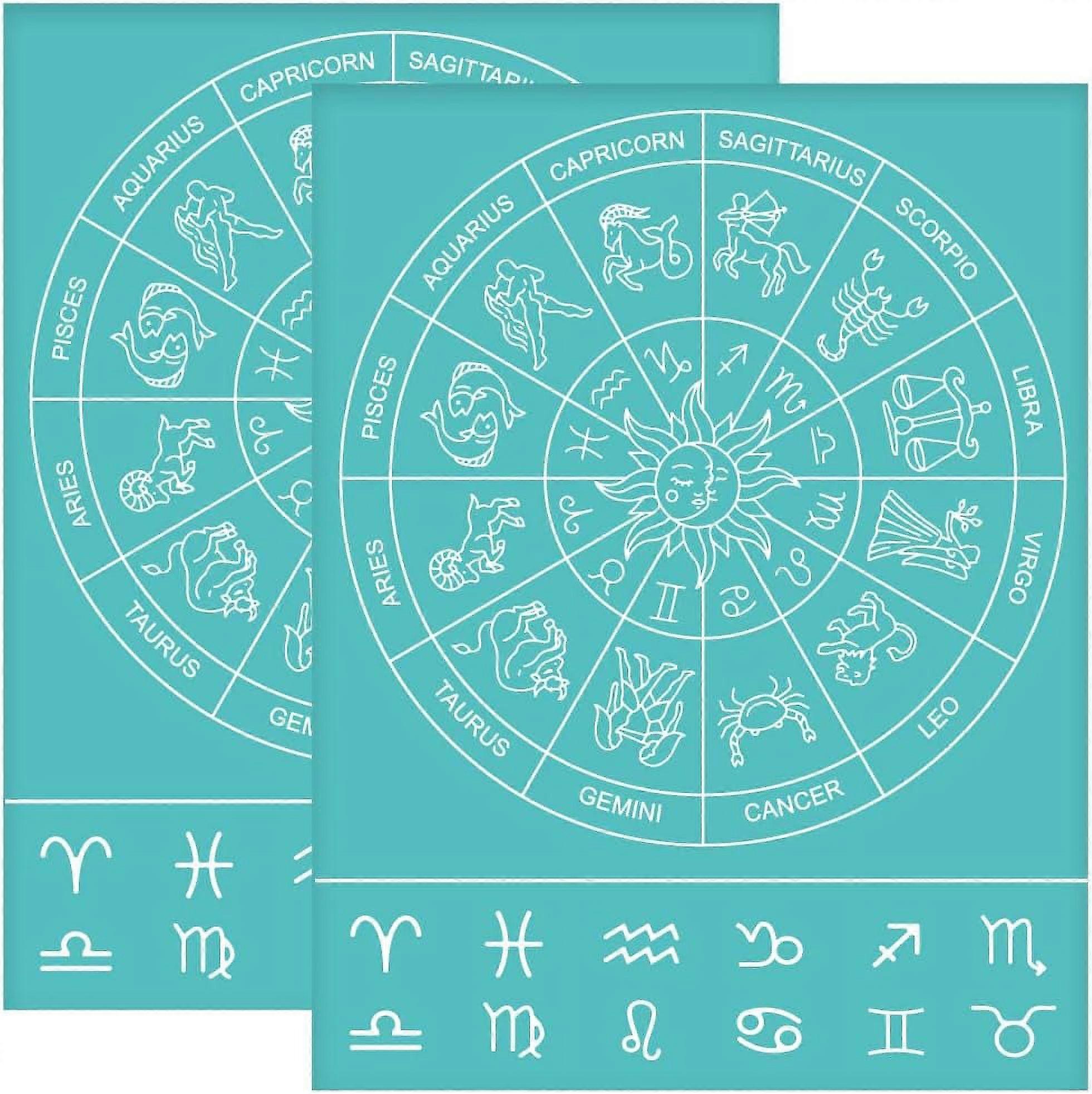 2Pcs Self-Adhesive Silk Screen Printing Stencil Constellation Pattern Mesh Transfers Stencil Zodiac Symbols