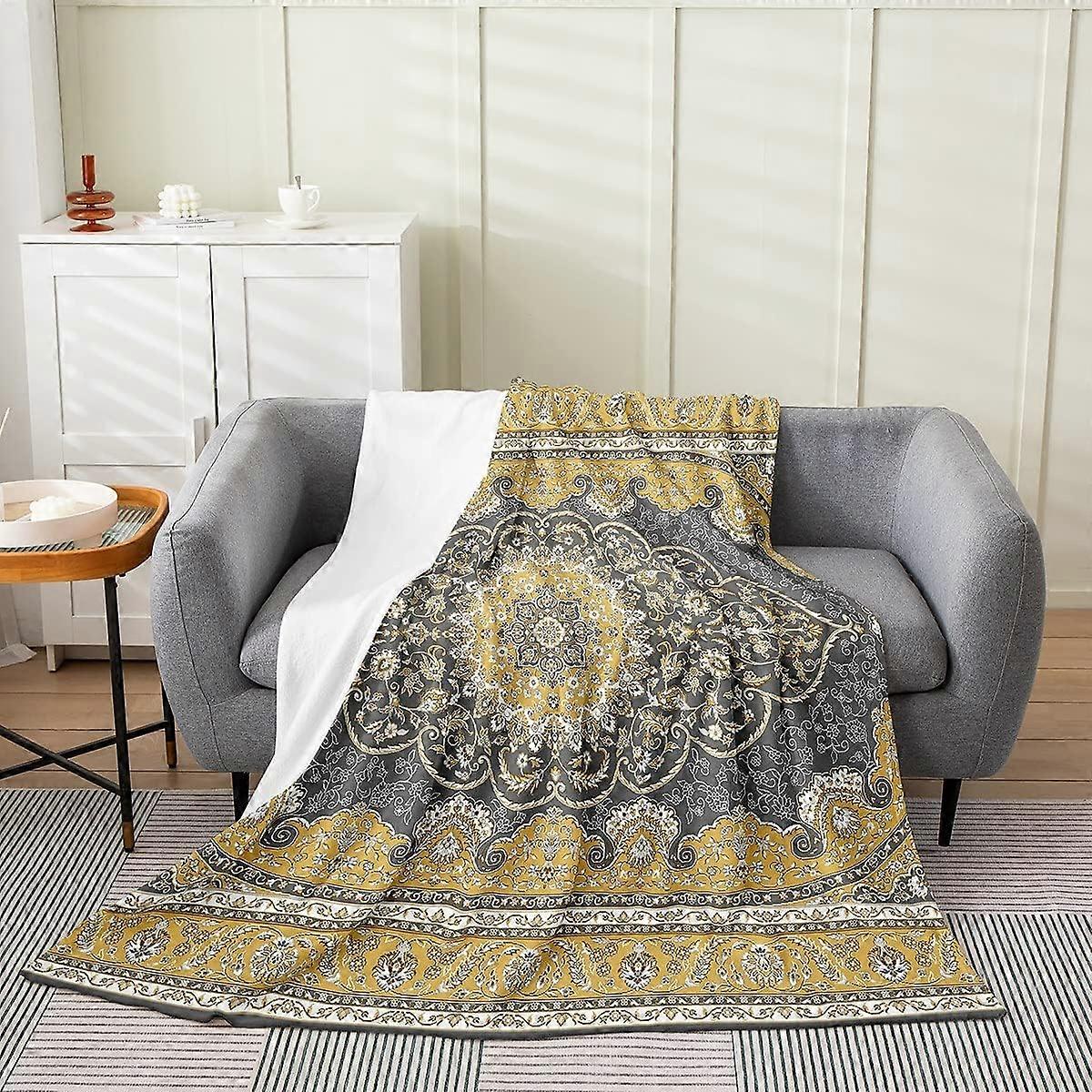 بطانية الأزهار البوهيمية الطفل 30x40 بوصة بوهو موجات الأزهار رمي بطانية الزهور الأوروبية الغريبة بطانية الصوف هندسي أصفر رمادي شعرية سرير خفية