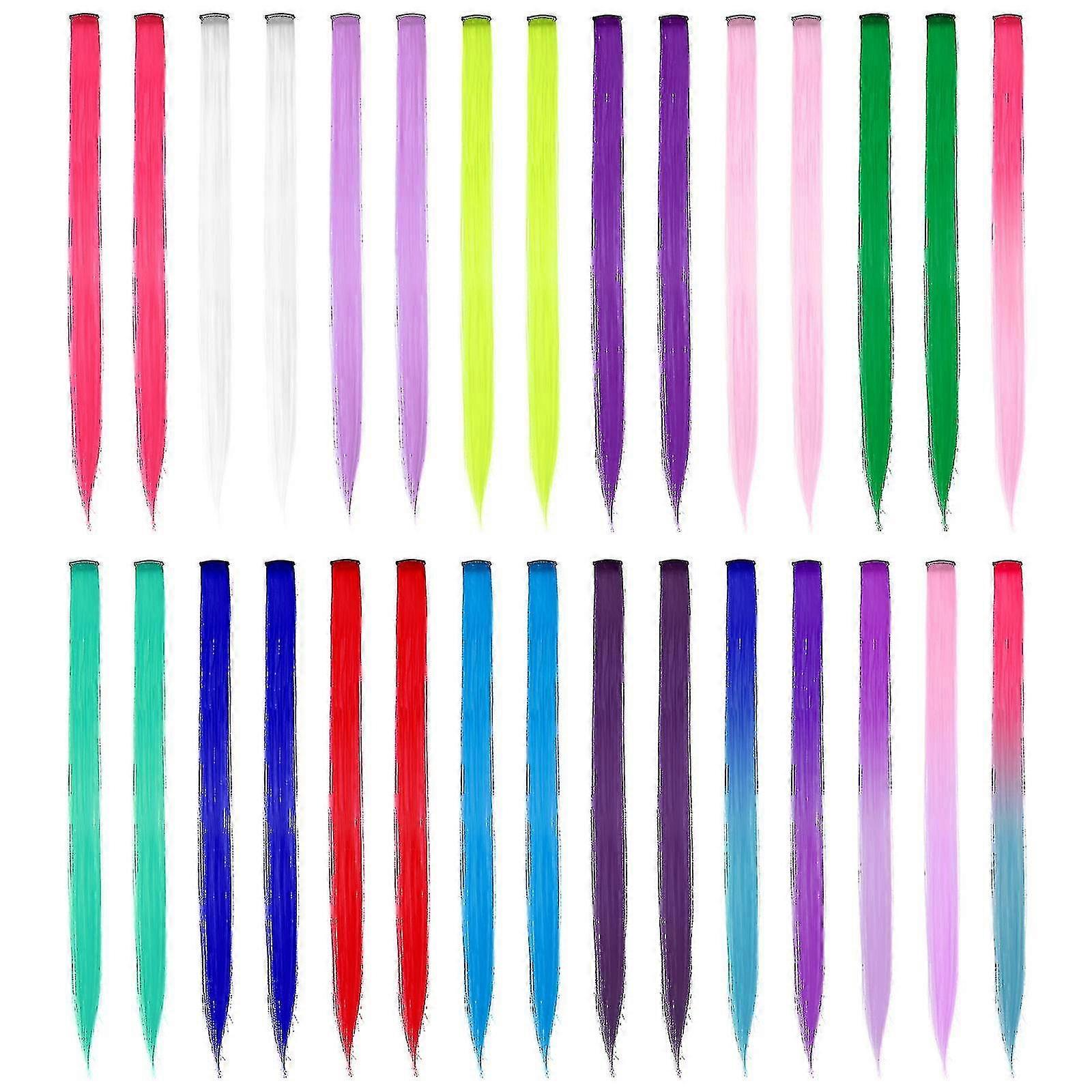 30szt Kolor włosów Rainbow Clip In Przedłużanie włosów Kolorowe przedłużanie włosów