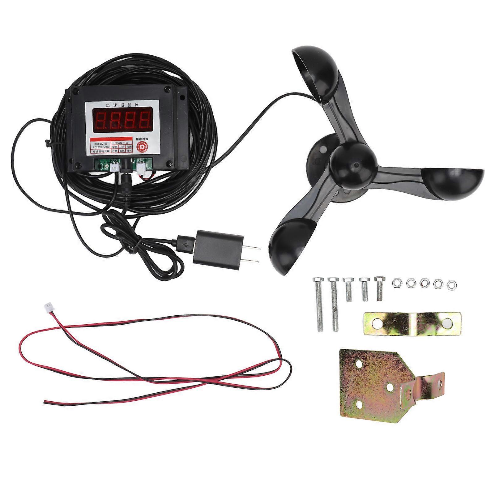 3 Fan Blades Tower Crane Intelligent Alarm Anemometer High Accuracy Smart Wind Speed Meter US Plug 100?240V