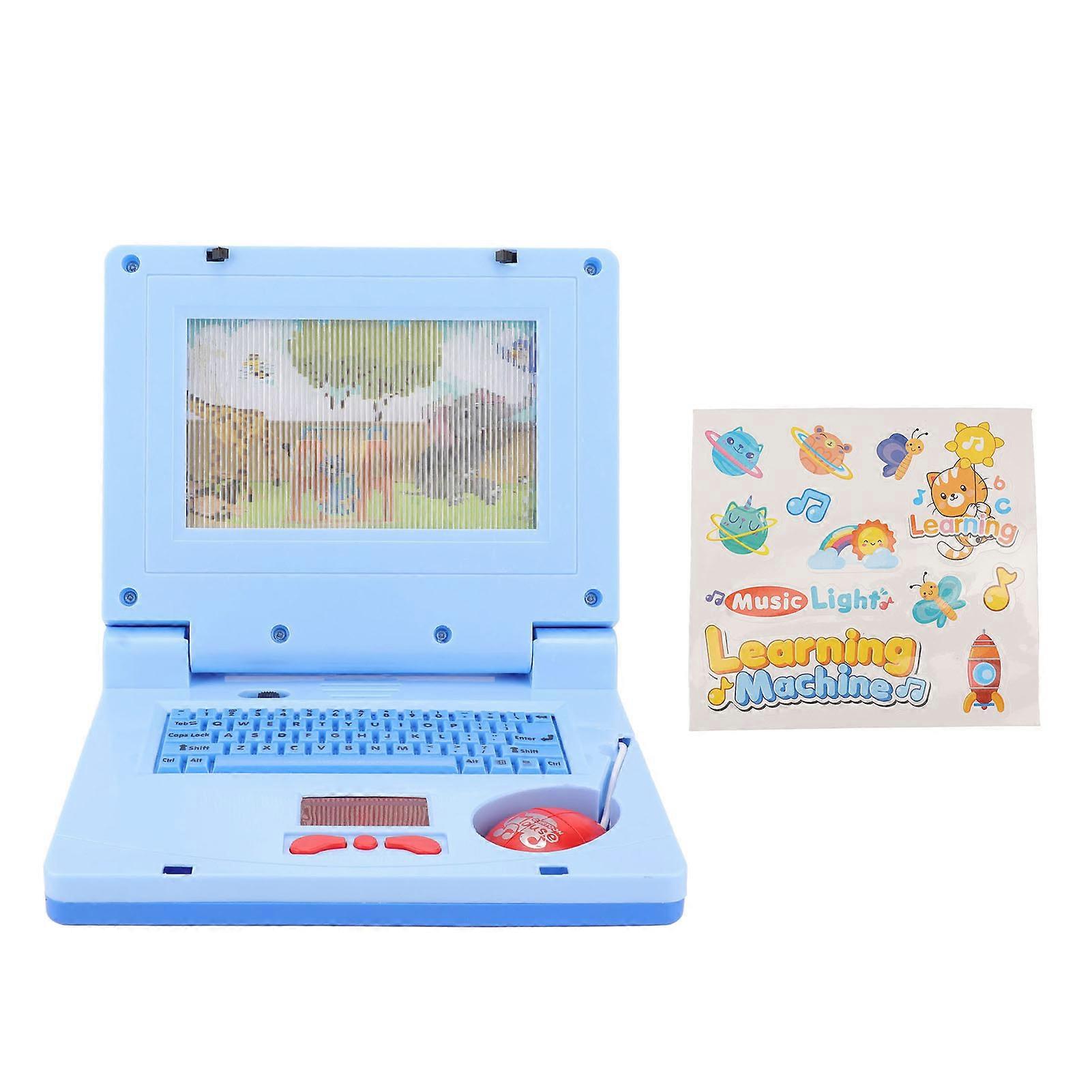 Kids Learning Laptop Educational Led Music Electronic Cognitive Development Simulation Computer Toy Blue Non Retractable Mouse