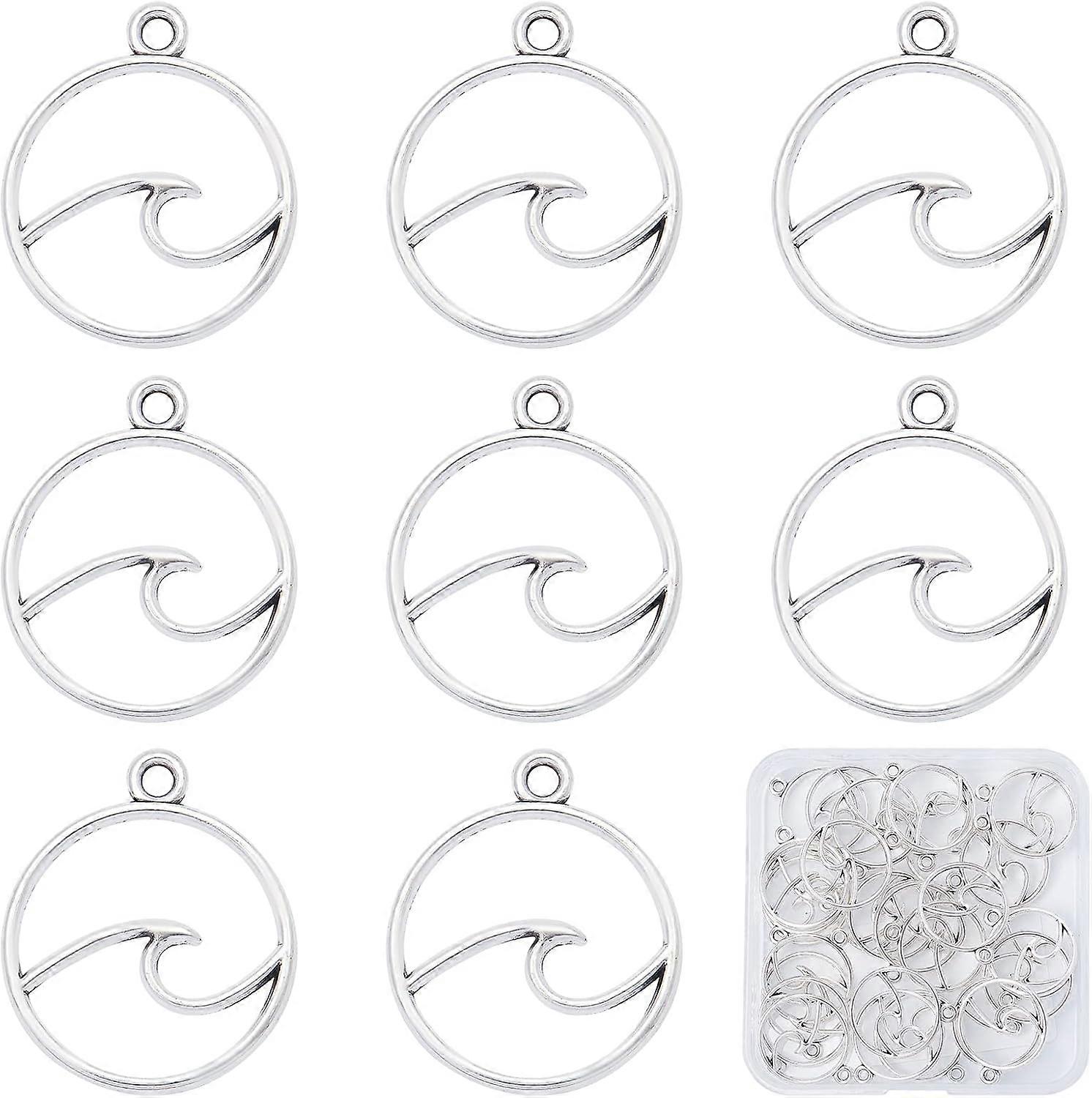1 Box Wave Charms Waves Charm Bulk Ocean Sea Surfer Charm Flat Round Hollow Openwork Double Sided Charms for Jewelry Making Charm DIY Summer Hawaii Ne