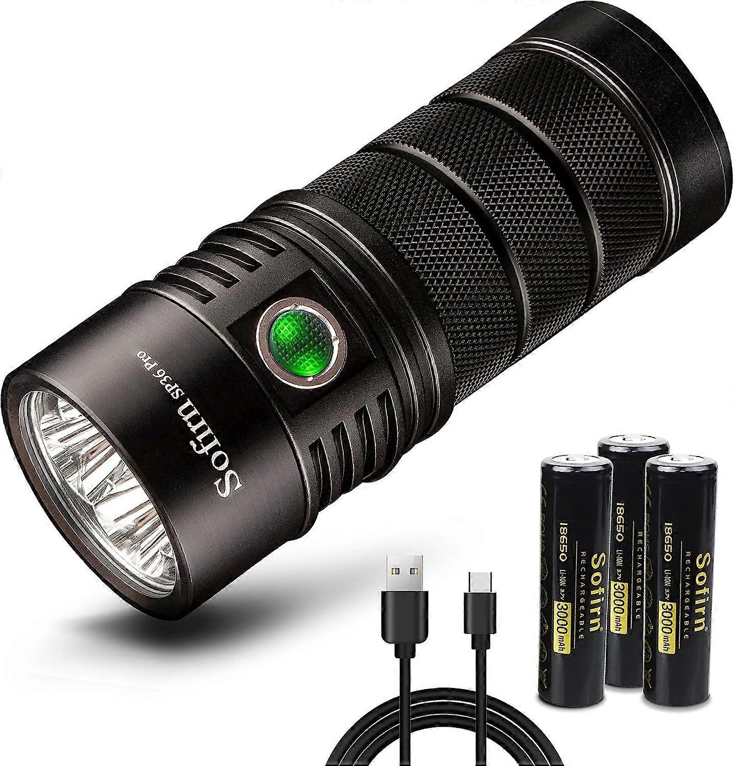SP36 Pro LED Rechargeable Flashlight 8000 Lumens Powerful and Convenient SST40 LEDs With 3 18650 Batteries Anduril UI With USB Cable For Searching, Li