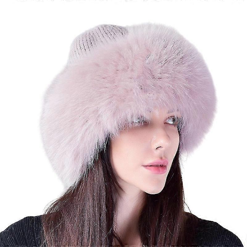 Beanie hatter for kvinner Vinter Varm Fluffy Bone Cap Soft Utendørs Tykk Natural Fox Fur Hat Kvinne Dome Hatter