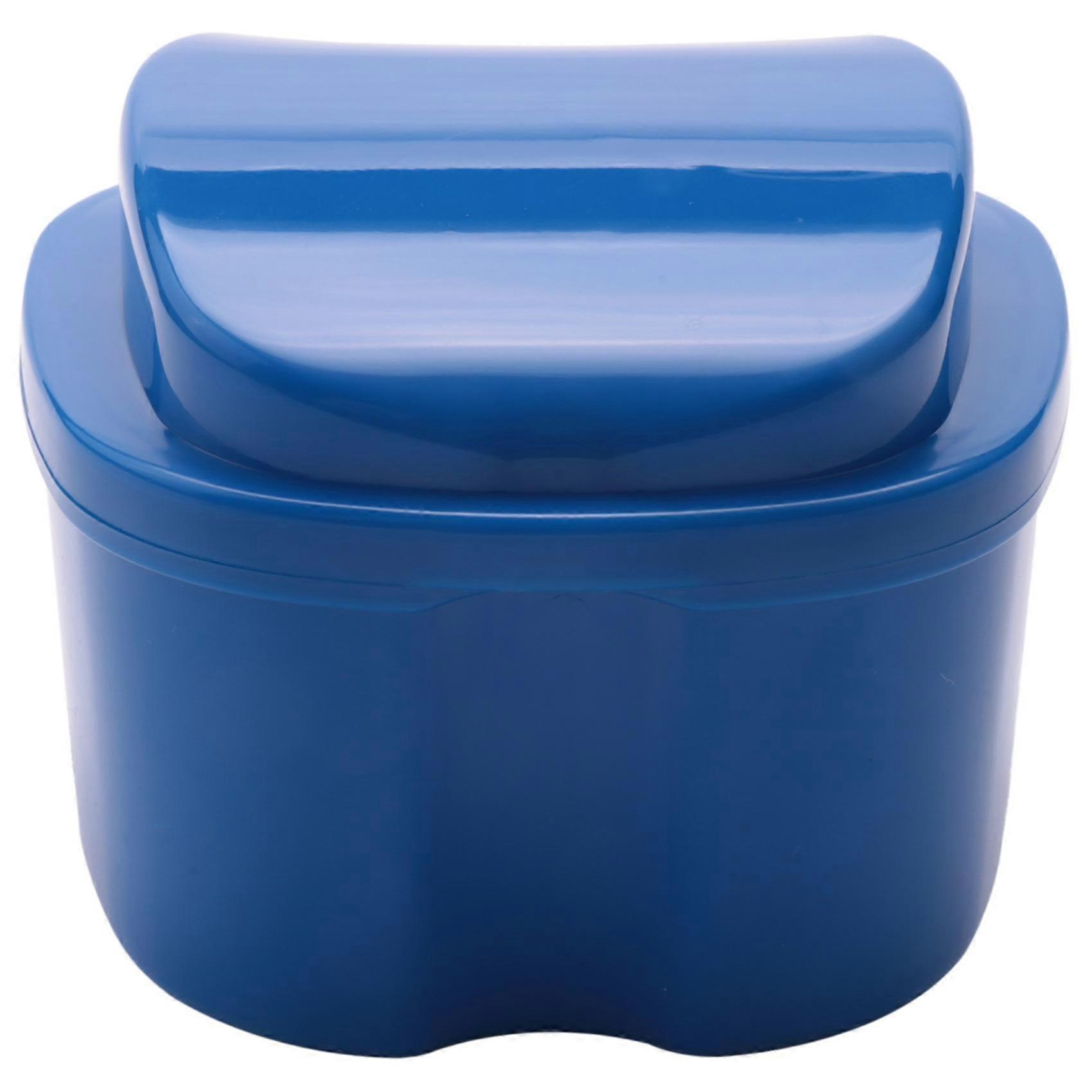Dark Blue Denture Case, Denture Cup with Strainer, Denture Bath Box Teeth Storage Box with Basket N