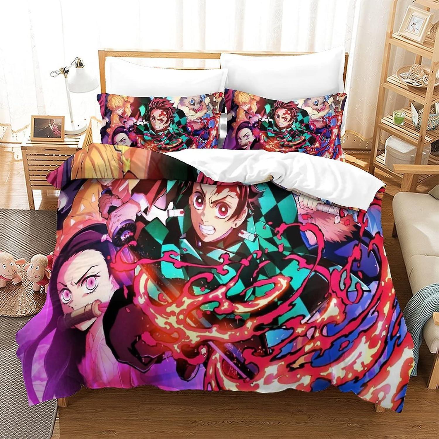Nezuko Demon Slayer Bedding Set, Kimetsu Decor - Digital Print D - % Microfiber - Soft and Fluffy - with Duvet Cover and Pillowcase Double ( 135*200 C