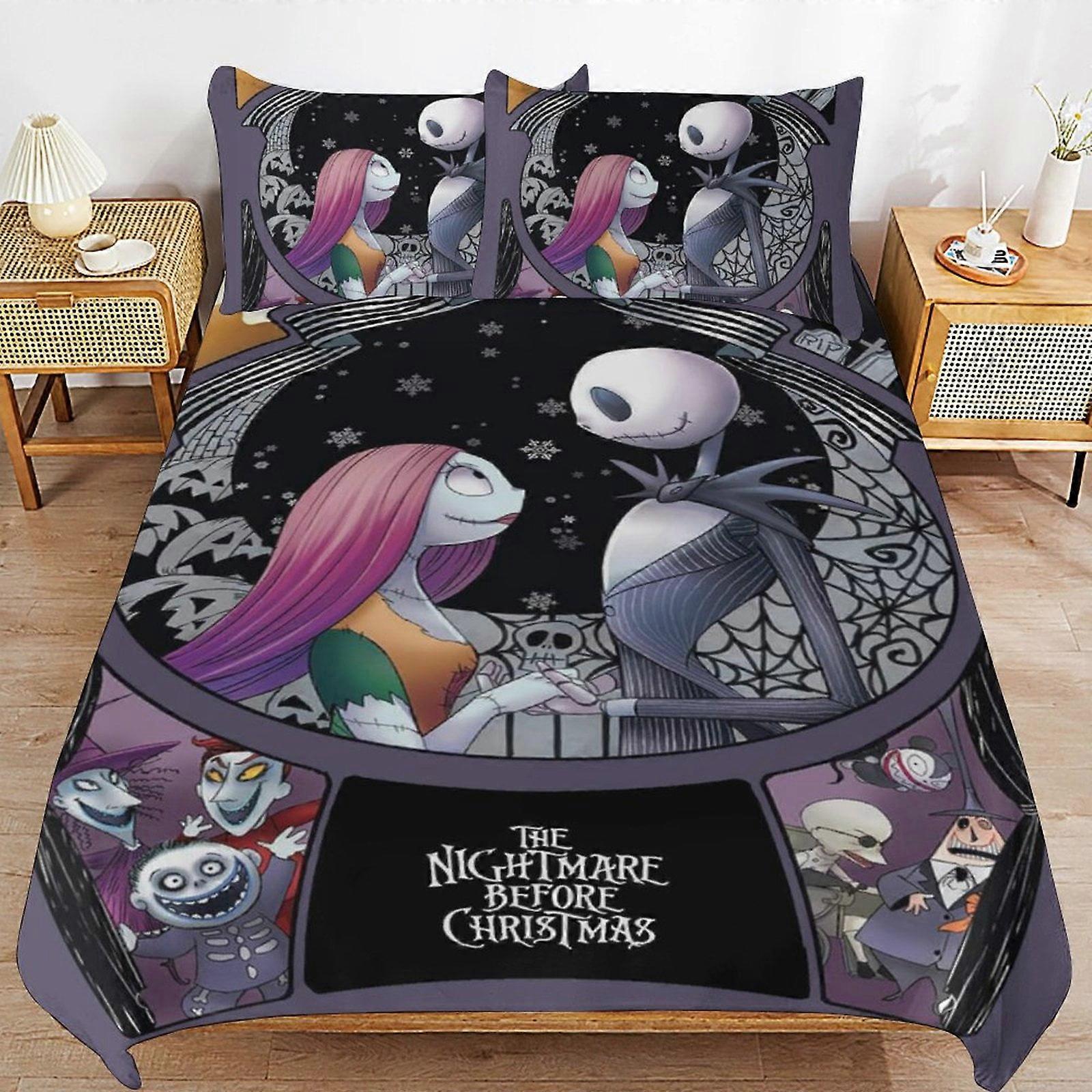 c332 Noční můra před Vánocemi Sada povlečení Pohodlné a lehké kreslené povlečení 3dílná postelová souprava Twin(1 povlak na přikrývku a 2 polštáře)