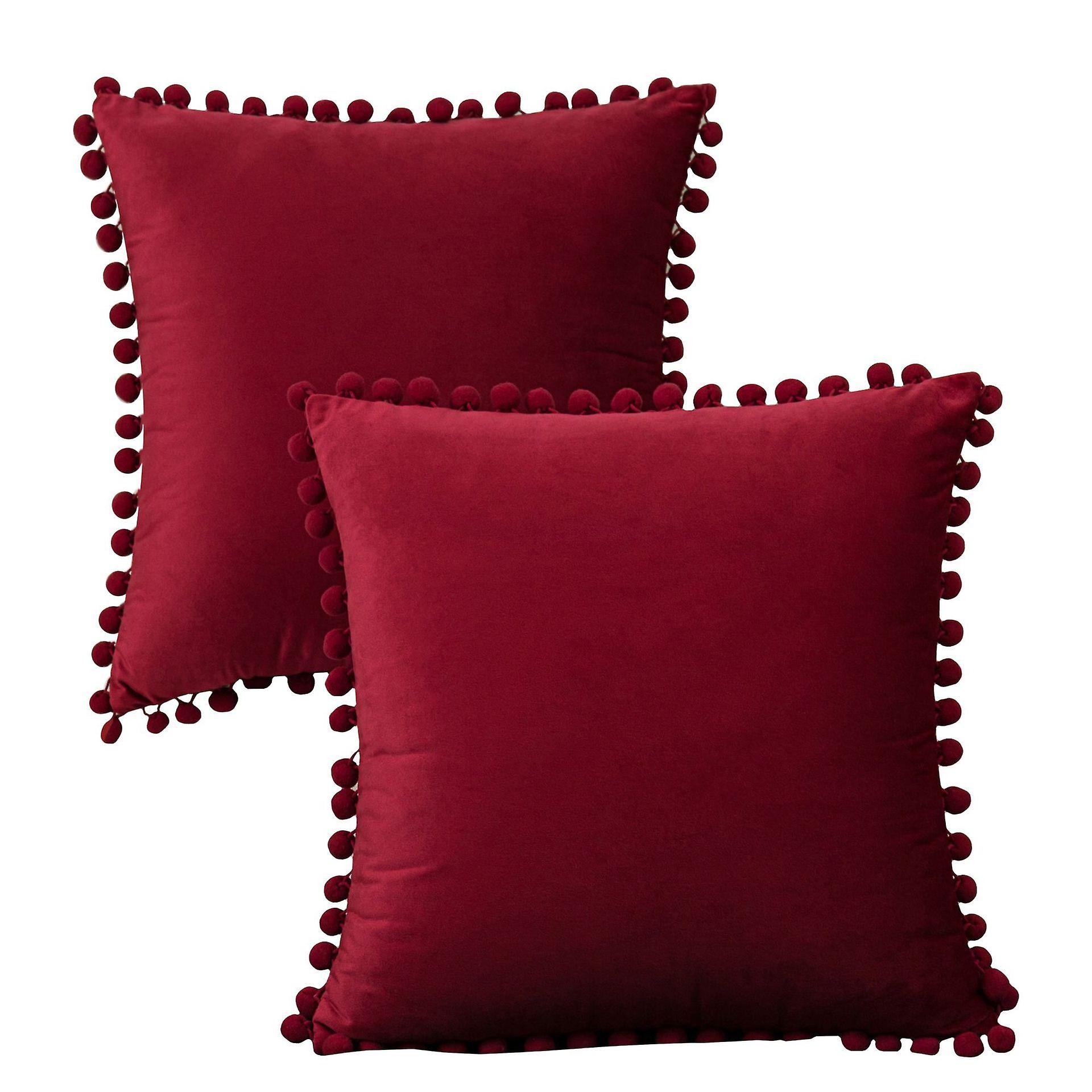Retro Red Christmas Home Sofa Decorative Velvet Ball Tassel Pillow Cover Without Core