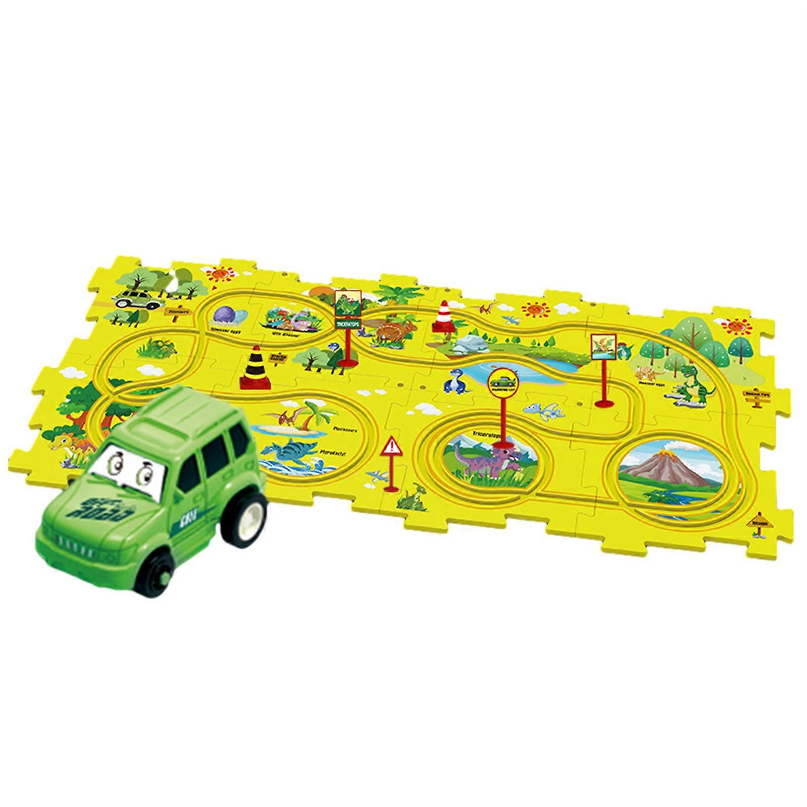 DIY Assembling Electric Track Car Toys Battery Powered Toy Vehicle and Puzzle Board for Kids