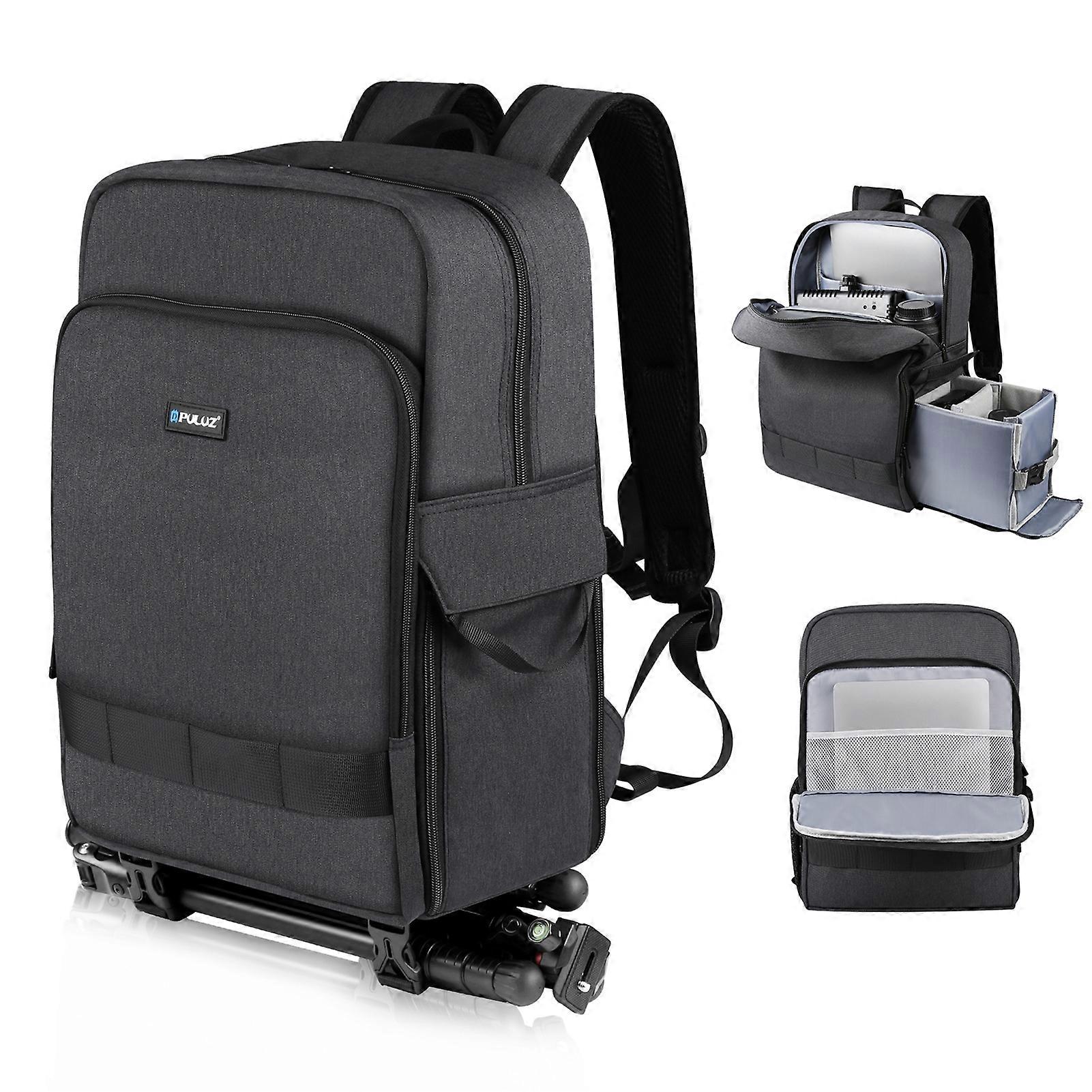 PULUZ PU5017B Portable Camera Backpack Camera Bag Dual Shoulder Straps Large Capacity Camera Case with Laptop Compartment Tripod Holder for Women Men