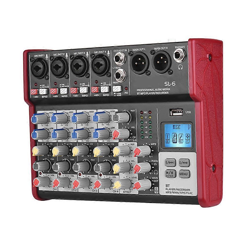 SL-6 Portable 6-Channel Mixing Console Mixer 2-band EQ Built-in 48V Phantom Power Supports BT Connection USB MP3 Player for Recording DJ Network Live