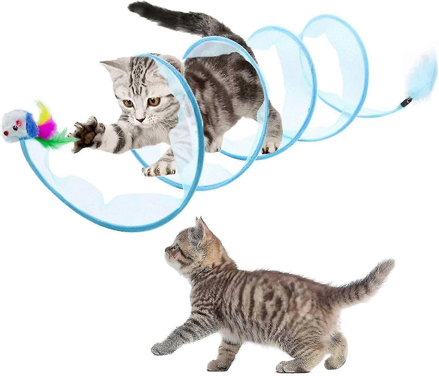 S Type Cat Tunnel Toy Folded Cat Tunnel Spring Toys, Interactive Cat Spring Toy Cat Spiral Tunnel Toy for Indoor Cats Play Exercise
