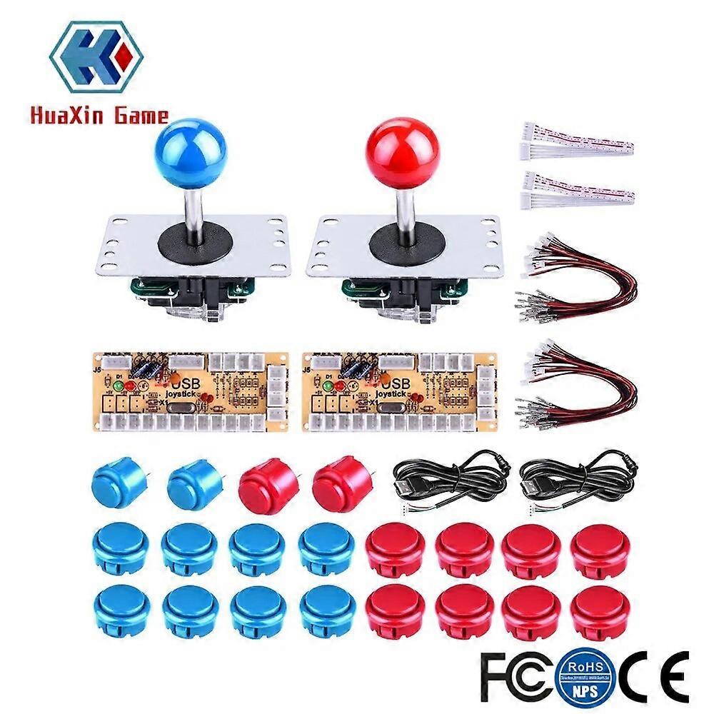 2-Player High Quality Arcade 30MM / 24MM Push Buttons and 5 Pin Joystick DIY Controller Kit for Windows and Raspberry Pi Games
