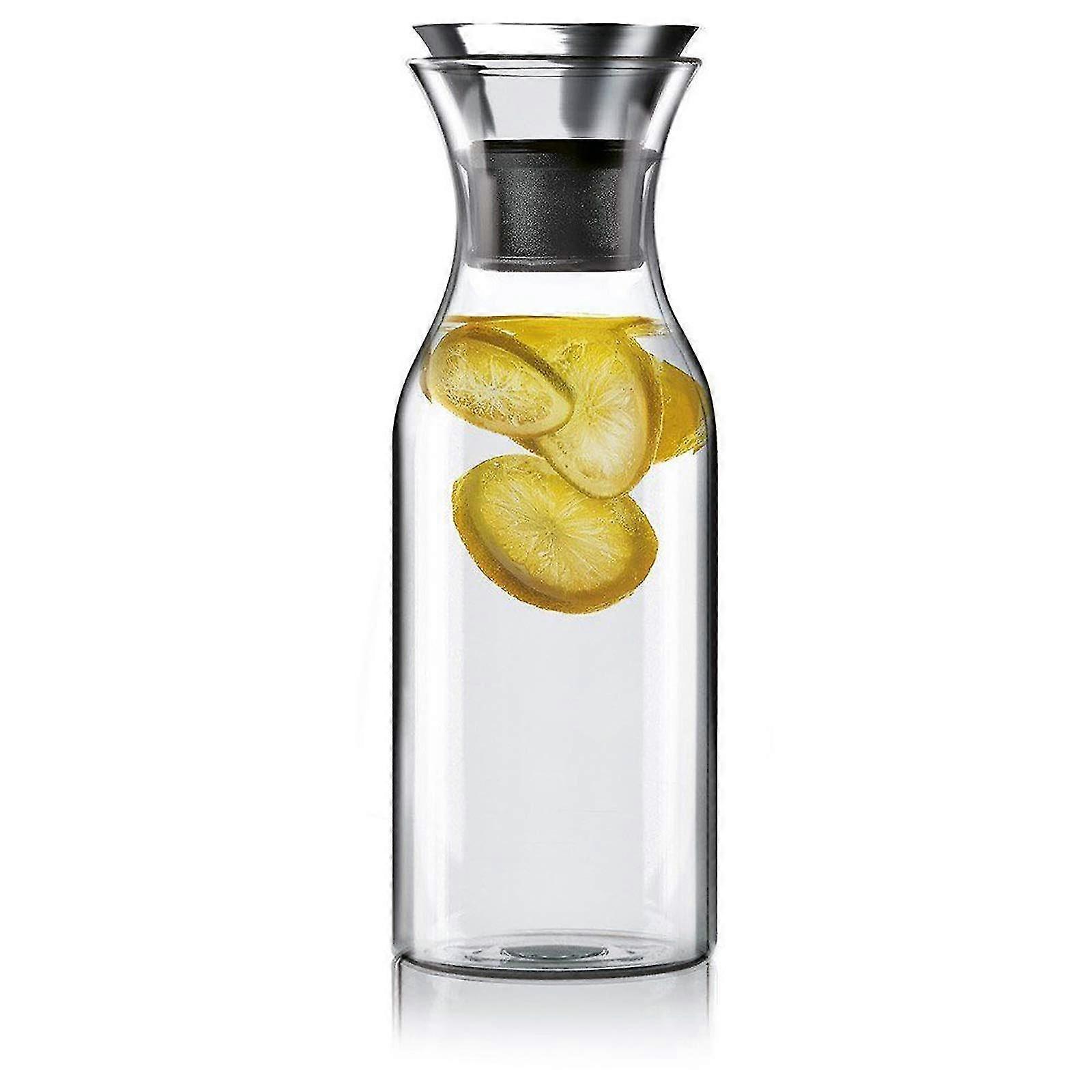 Carafe With Stainless Steel Silicone Flip Lid - Glass Kettle Fridge Ice Tea Maker