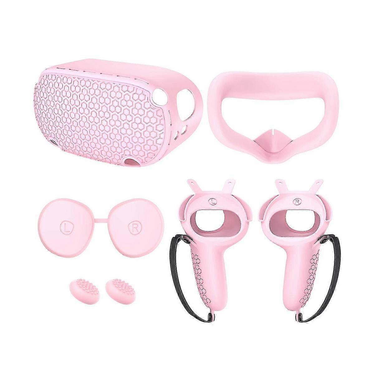 For Meta Silicone Host Protective Case 5-Piece Set Non- and Anti-Drop VR Accessories,Pink