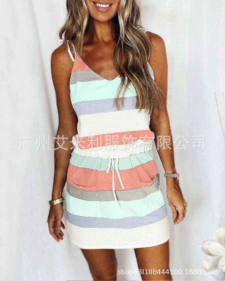 2024 Nouvelle Arrivée Mignon Coloré Rayé Cordon Robe Femme Robe Une Pièce