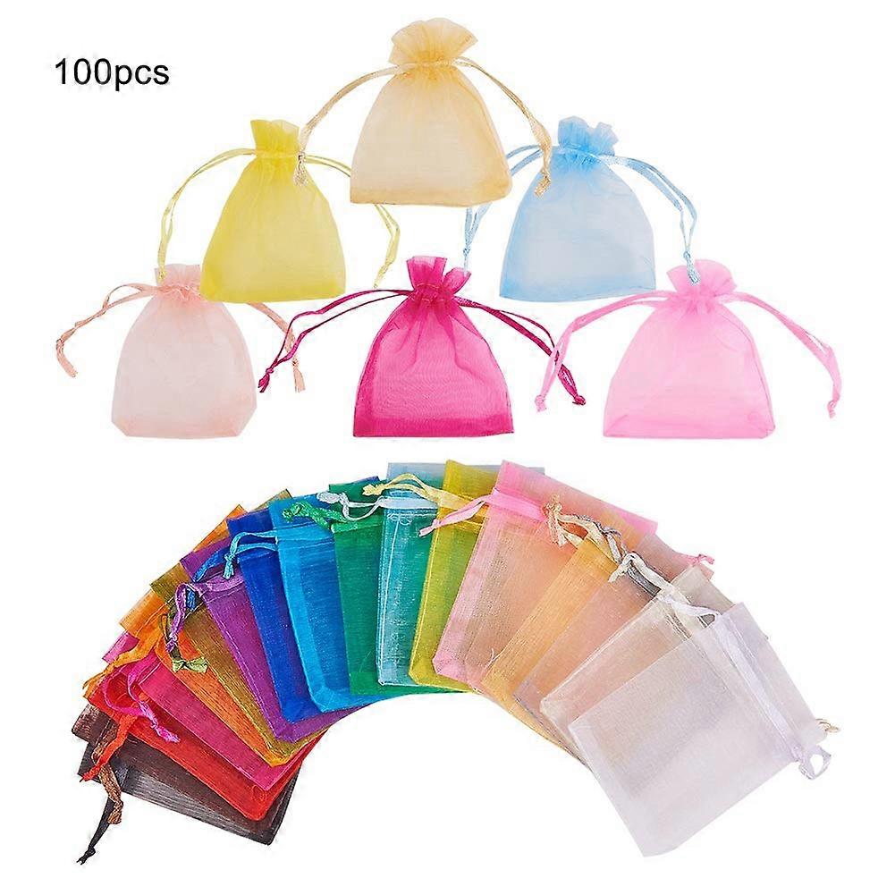 100Pcs/Set Mini Mixed Color Drawstring Candy Jewelry Storage Mesh Bag Container