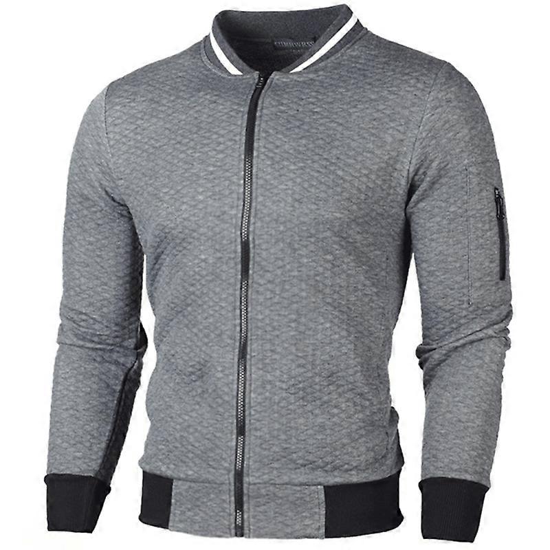Men Grid Zip Up Bomber Jacket Pilot Coat Winter Outerwear Tops