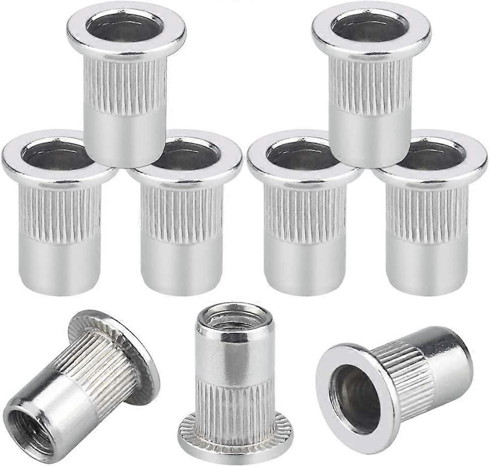 50 PCS M6 Stainless Steel Rivet Nut Flat Head Threaded Insert Nutsert Screw Knurled Steel Head Nutserts Flange Blind Rivet Nut Fastener Rivet Nut Asso