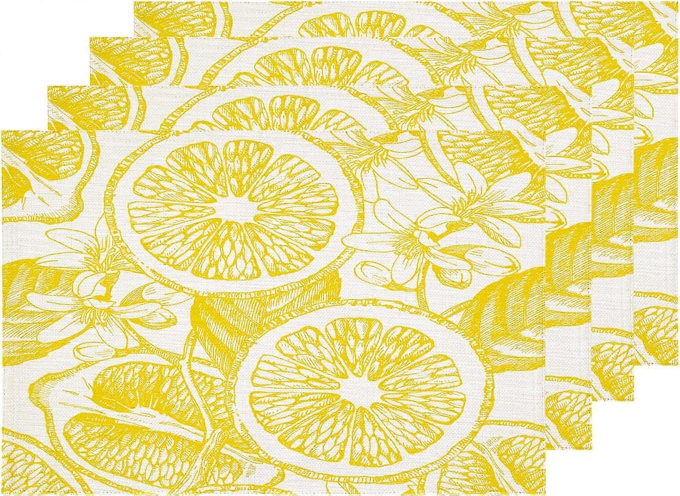 Napperon blanc nature citron, jaune abstrait tapis de table toile de jute lavable à deux étages isolation thermique pour table à manger table de cuisine ensemble de 4 (12