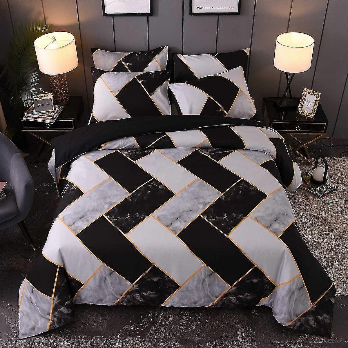 Bedding Zippered Grey-white Marble Pattern Duvet Cover