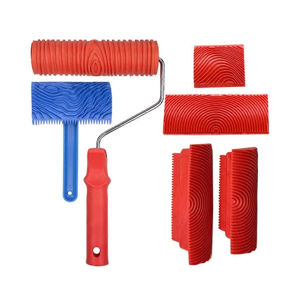 6Pcs Handheld Wood Grain Tool,Art Paint Red Wood Grain Tool Grain Rubber Wood Grain Tool Puller Bas
