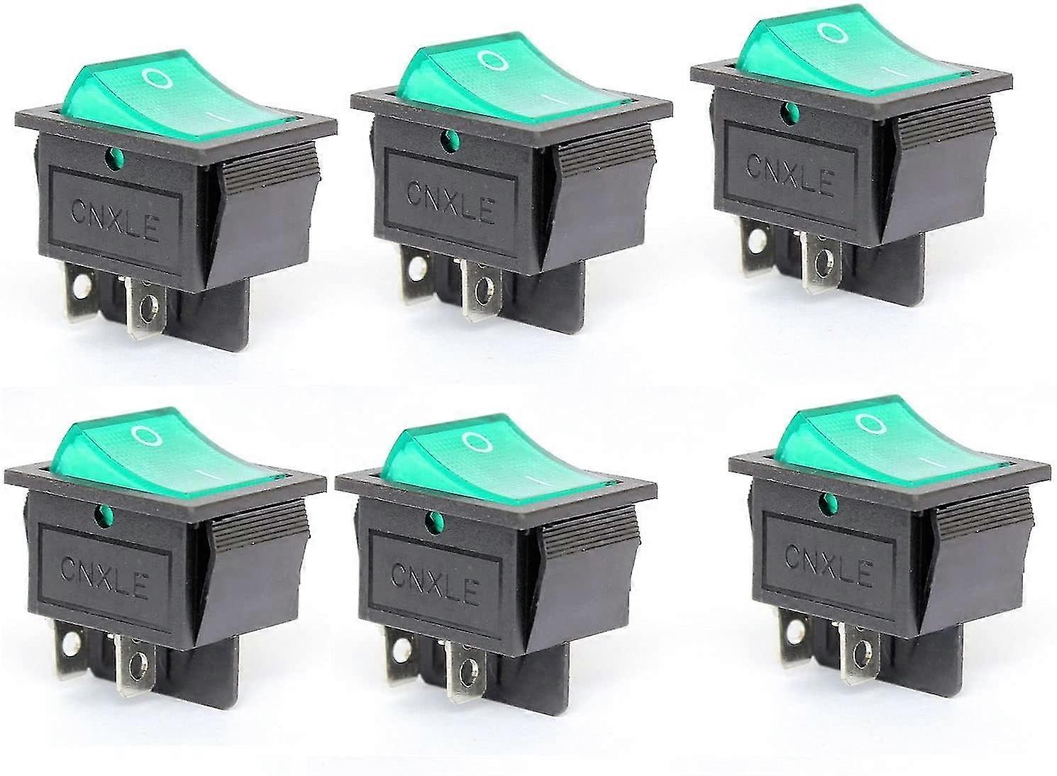 Set Of 6 On/off Rocker Switch With 4 Pole 2 Positions Ac 16a/250v 20a/125v / Green