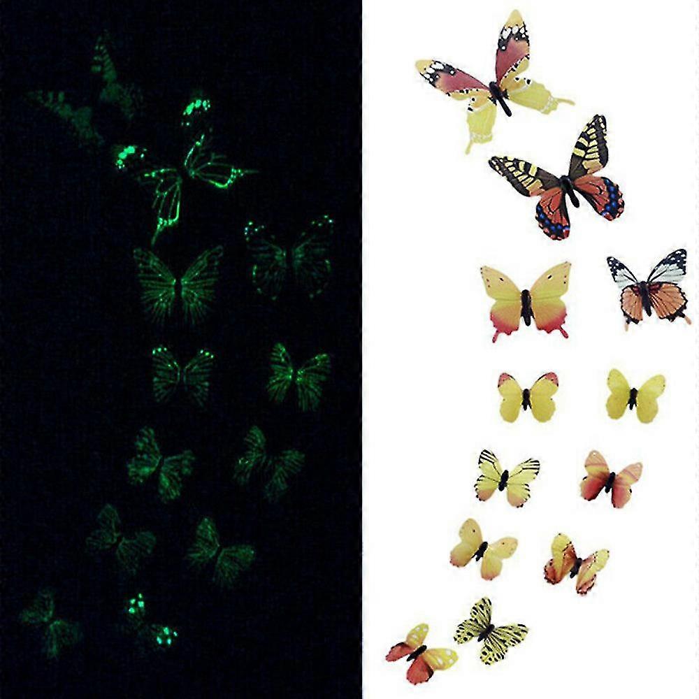12pcs Luminous Butterfly Wall Stickers Wallpaper Mural Decor