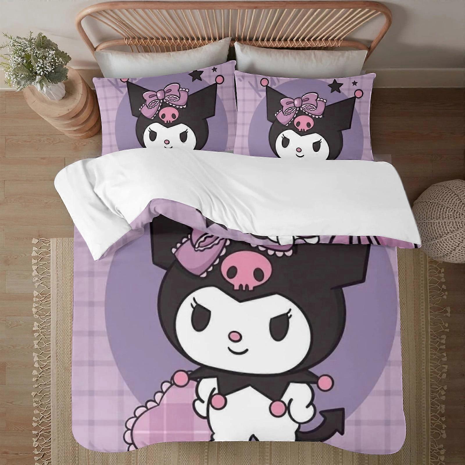 Bedding set BM343 Kuromi Soft 3D Printed Duvet Cover Bedding Set with Comforter Cover 3 Piece Set Includes 2 Pillowcases and 1 Cover Machine Washable