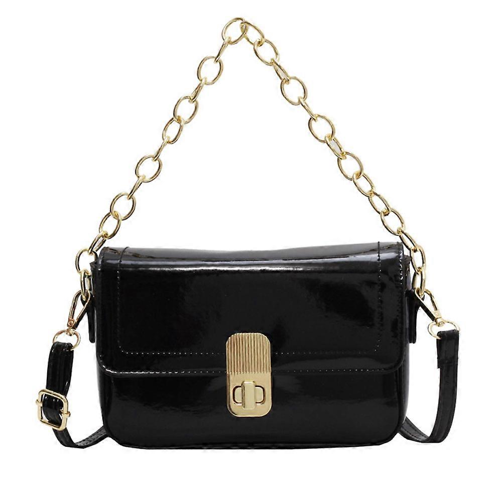 Nuova borsa a tracolla portatile a catena lucida moda semplice joker borsa piccola in pelle artificiale.