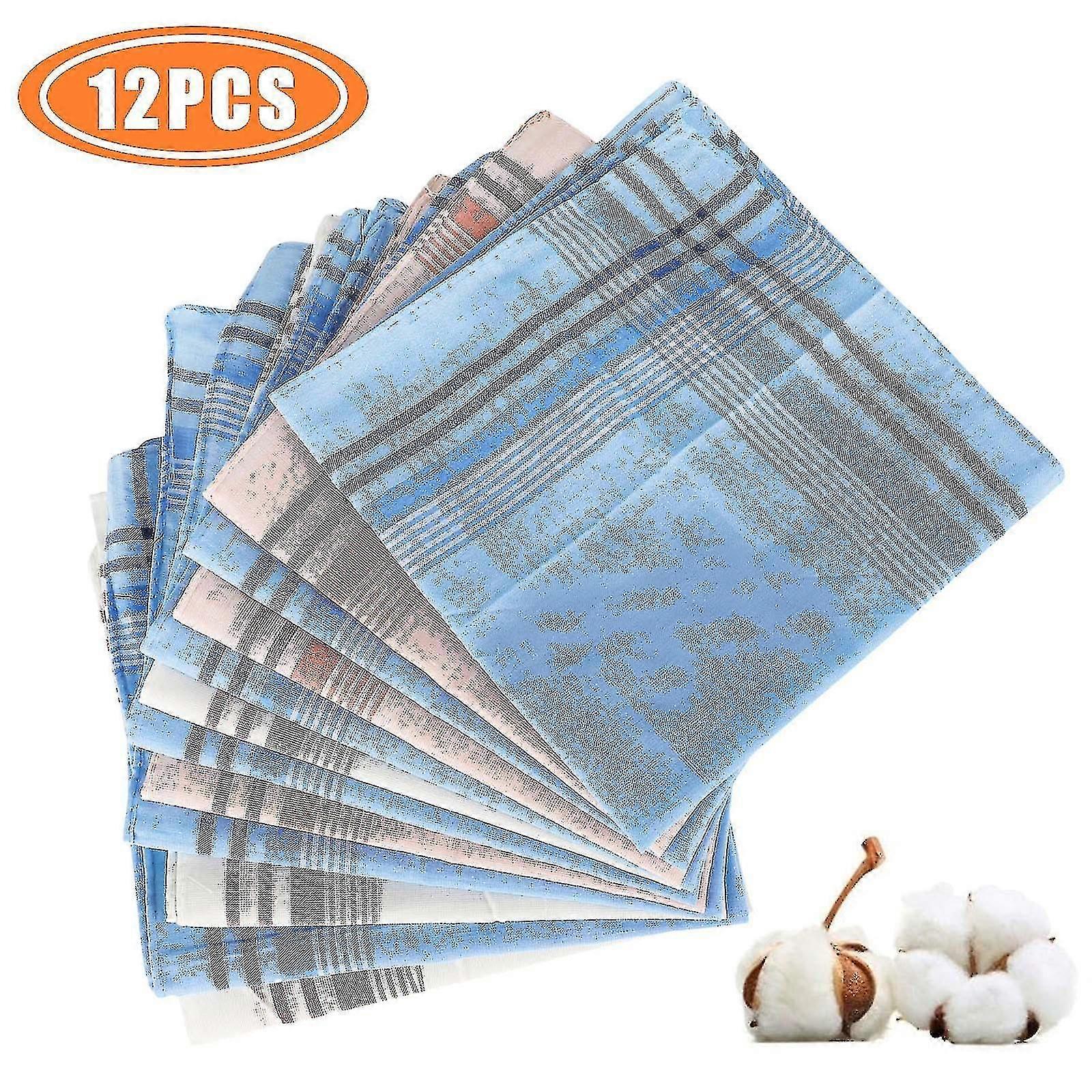 12pcs ハンカチ 男性用 ソフト コットンポケット スクエア メンズハンカチ ギフトセット (アソートランダムカラー)
