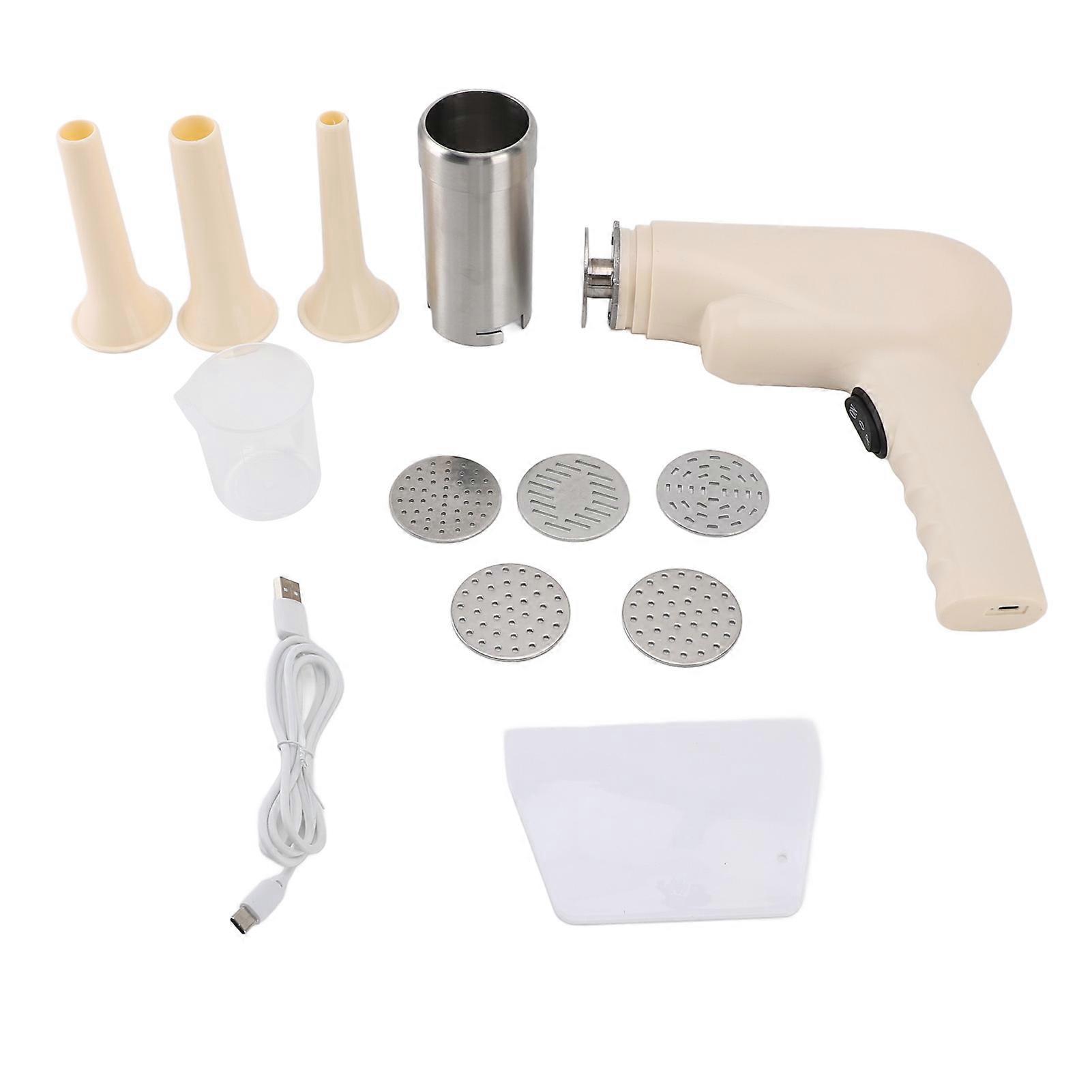 Handheld Electric Pasta Maker Efficient Multipurpose Stainless Steel Portable Automatic Noodle Maker for Spaghetti Ramen Sausage Maker Accessory + Noo