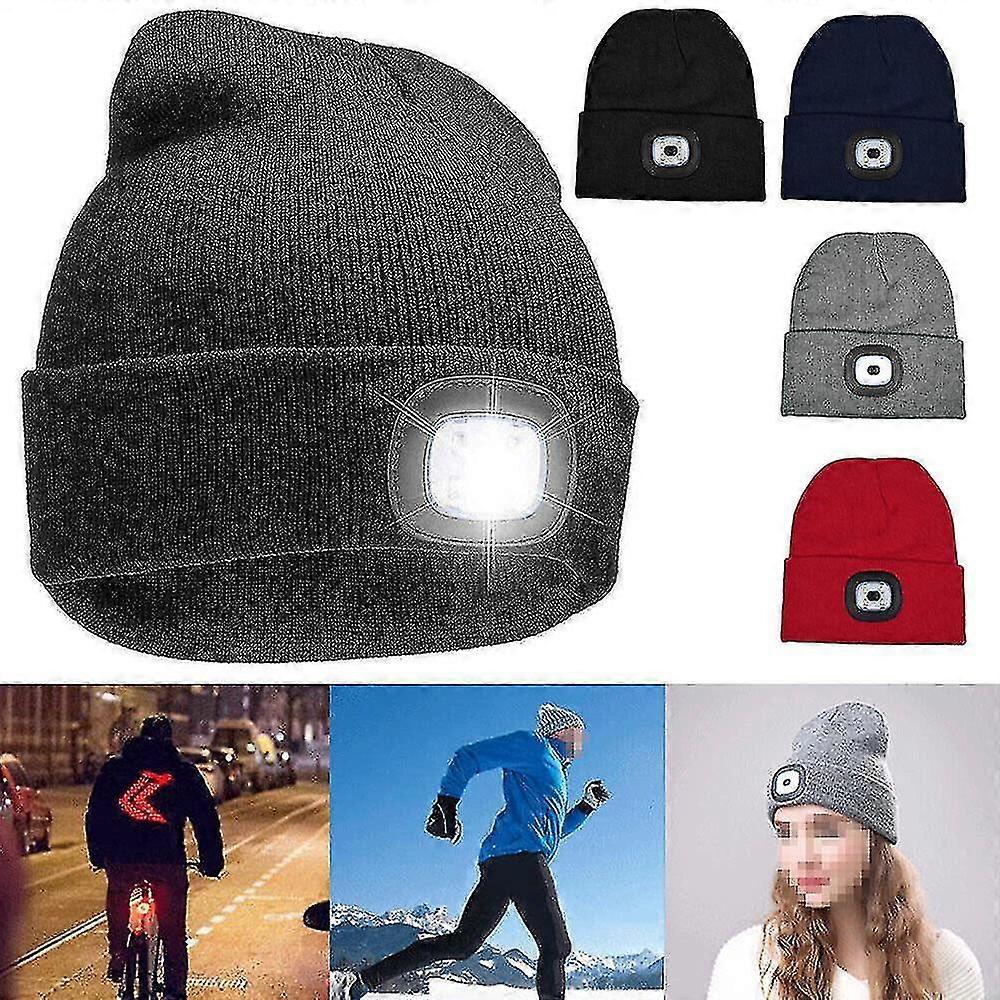 Led Beanie Hat With Usb Rechargeable Battery Unisex High Powered Head Lamp Light