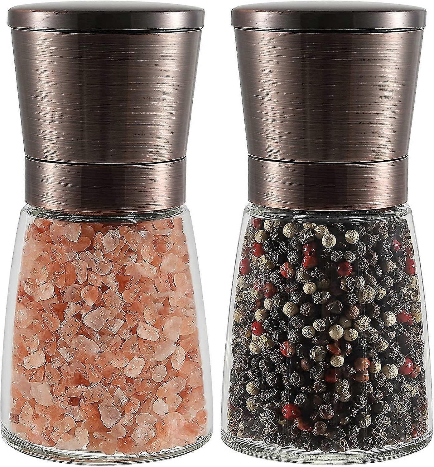 Modern Salt And Pepper Mill Set 2 Pieces In Bronze Brass Style Elegant Refillable Spice