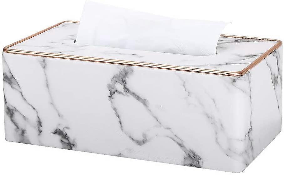PU Leather Tissue Boxes, Rectangular Tissue Dispenser Tissue Holder for Home Car (Marble)