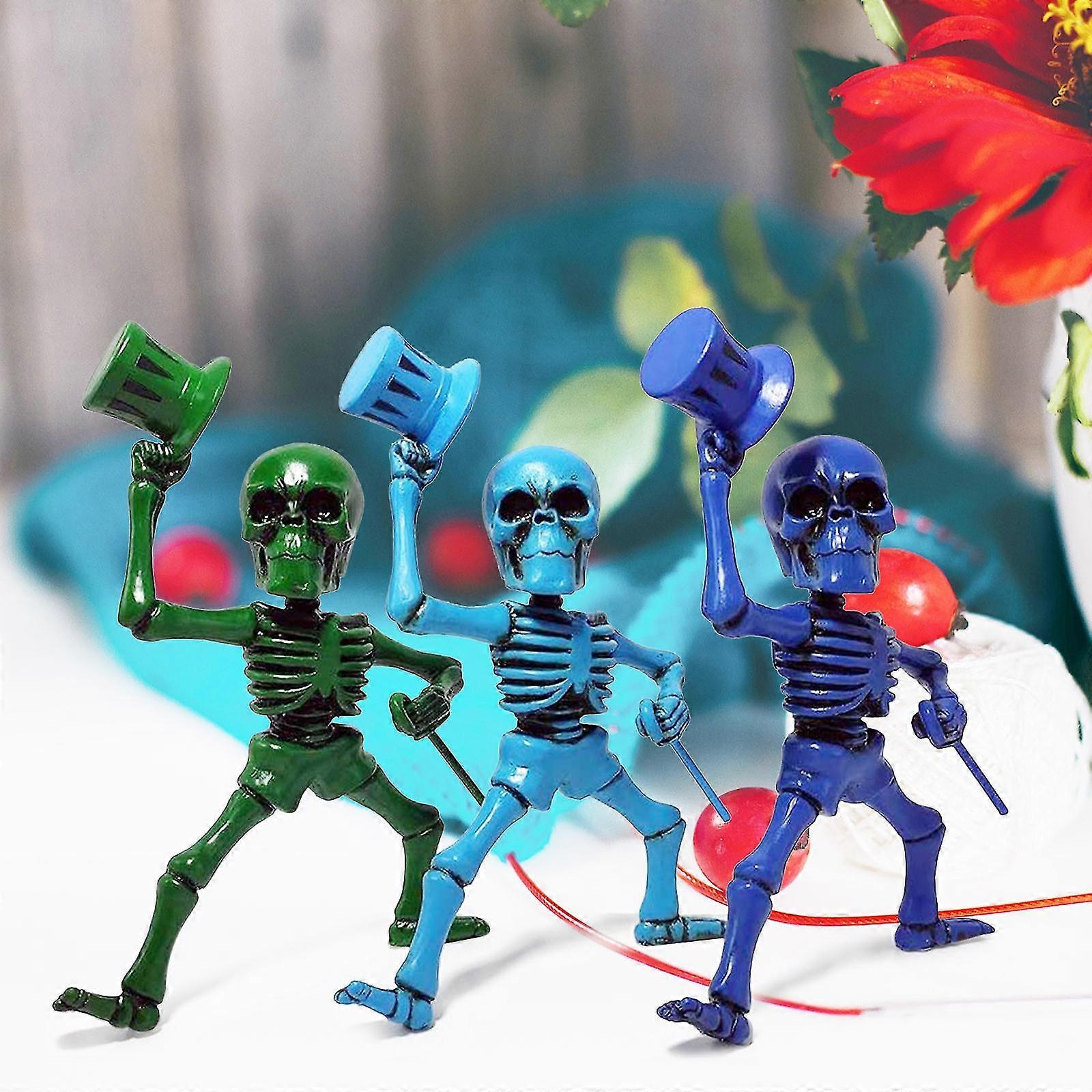 Sculpture Dancing Skeletons Green,blue,deepblue Dancing Skeletons Bobblehead Set