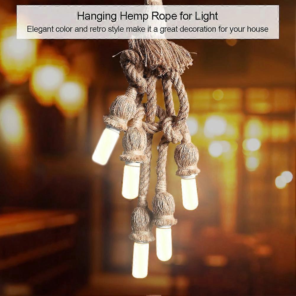 Vintage Hemp Rope Pendant Light Fixture with 5 Heads E27 Base