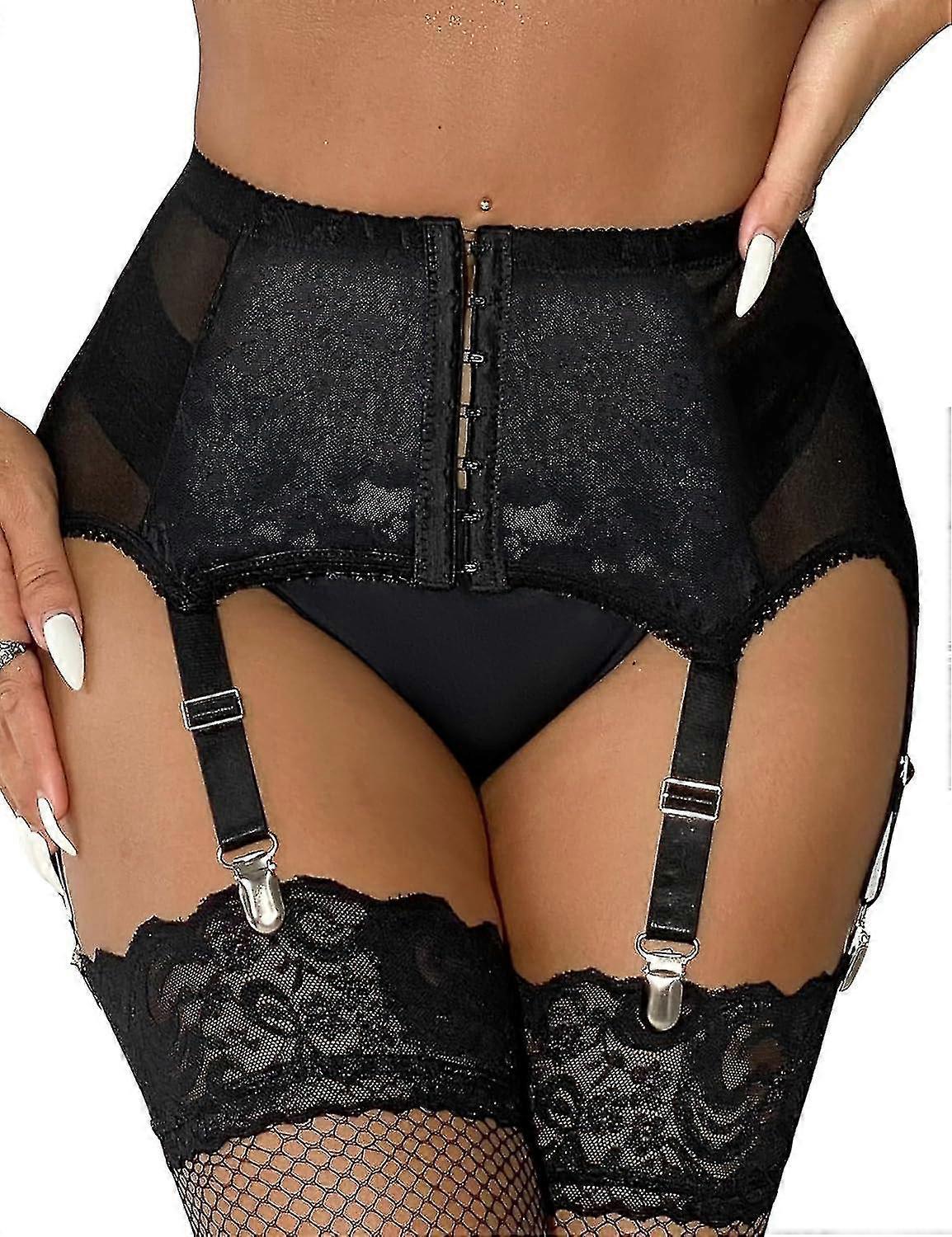 Women's Garter Belt Plus Size Lace Garter And 6 Metal Clips Adjustable Underwear Garter Suspenders Underwear Waist Garter Garter Set