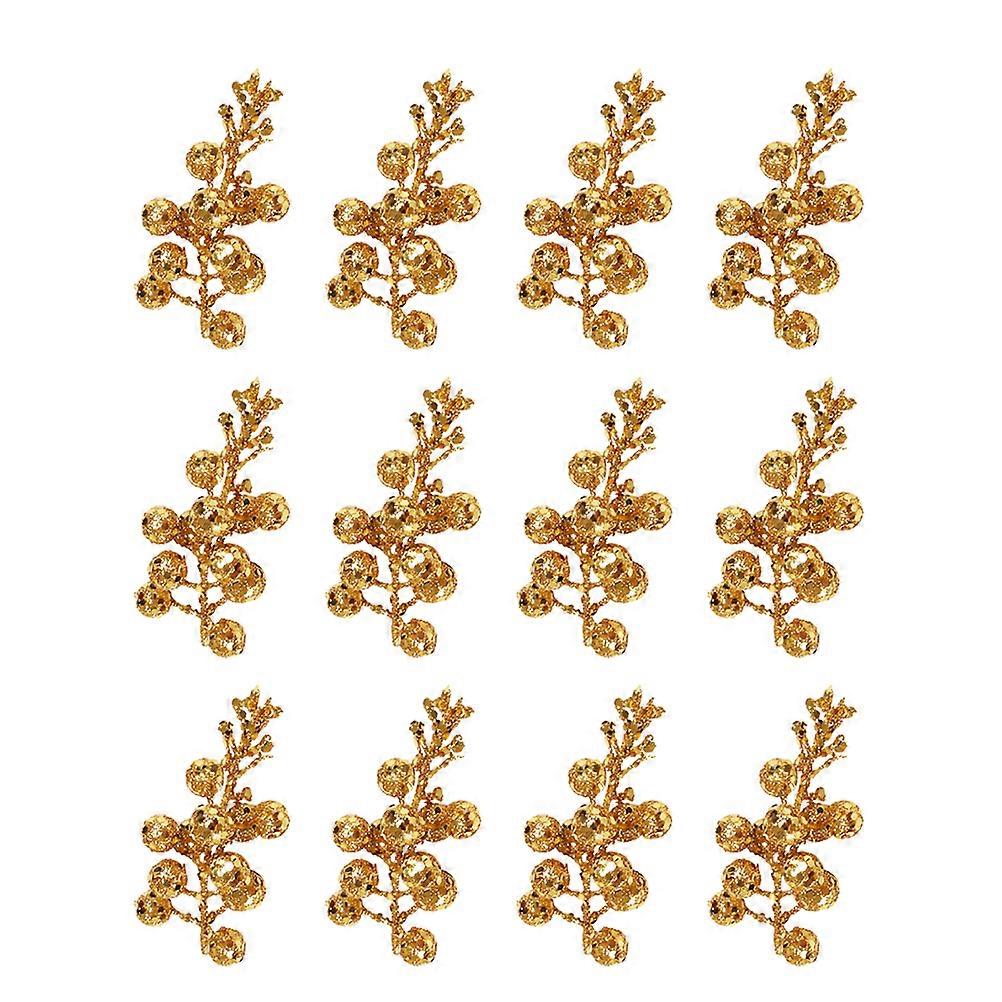 12pcs Christmas Glitter Ornament Simulate String Ball Glitter Fruit String Lifelike DIY Garland Craft Material Home Decor(Gold)