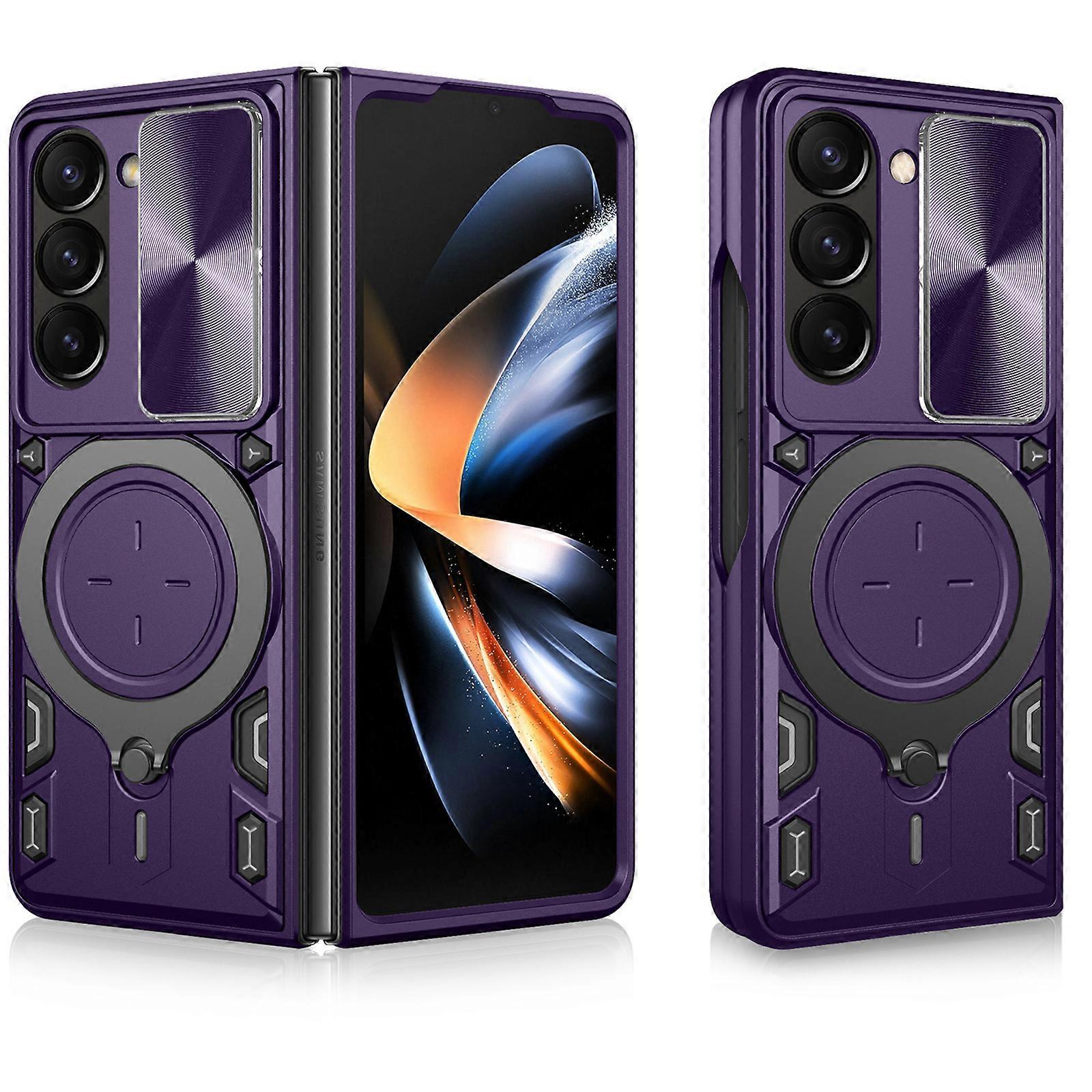 Case for Samsung Galaxy Z Fold 6 with Rotatable Ring Holder, Shockproof Protective Case with Slide Camera Cover, Magnetic Case for Car Mount