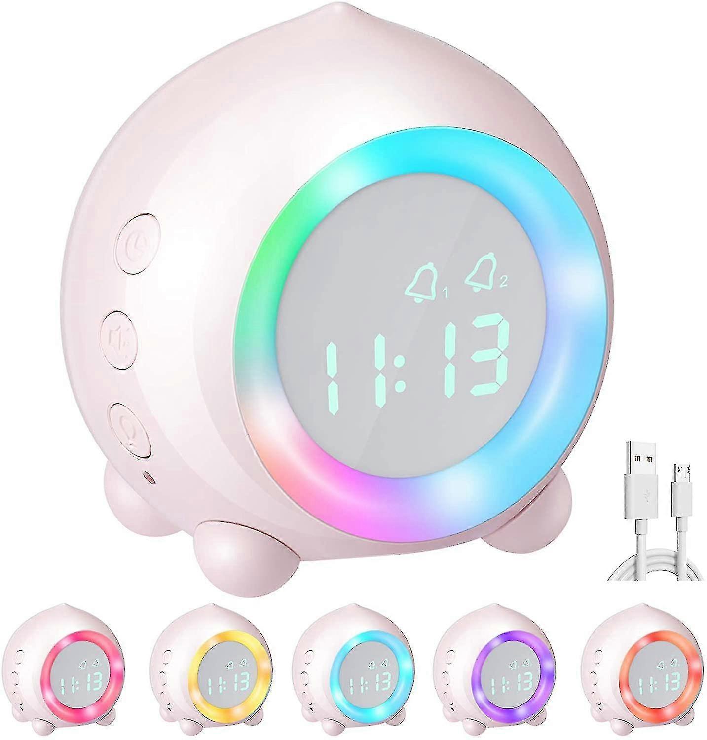 Intelligenter Wecker, buntes LED-Wecklicht, Digitaluhr, Nickerchen-Timer, Pink