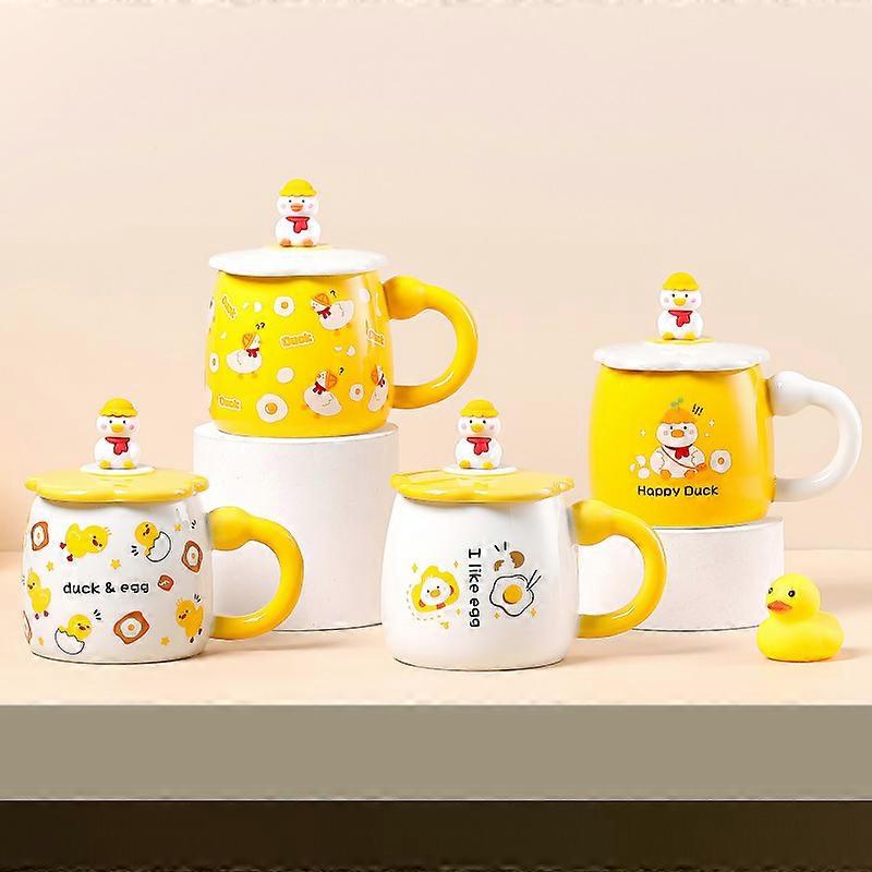 Cartoon Yellow Duck Ceramic Mug with Lid and Spoon - Adorable Mug