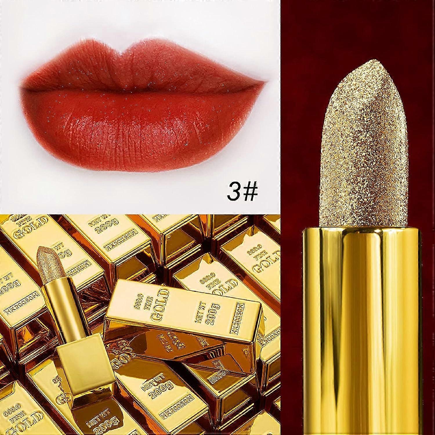 Glitzer-Lippenstift, Feuchtigkeitsspendendes Make-up, Matt-Samt-Lippenstift in Goldform, Langanhaltend, Wasserfest,03#