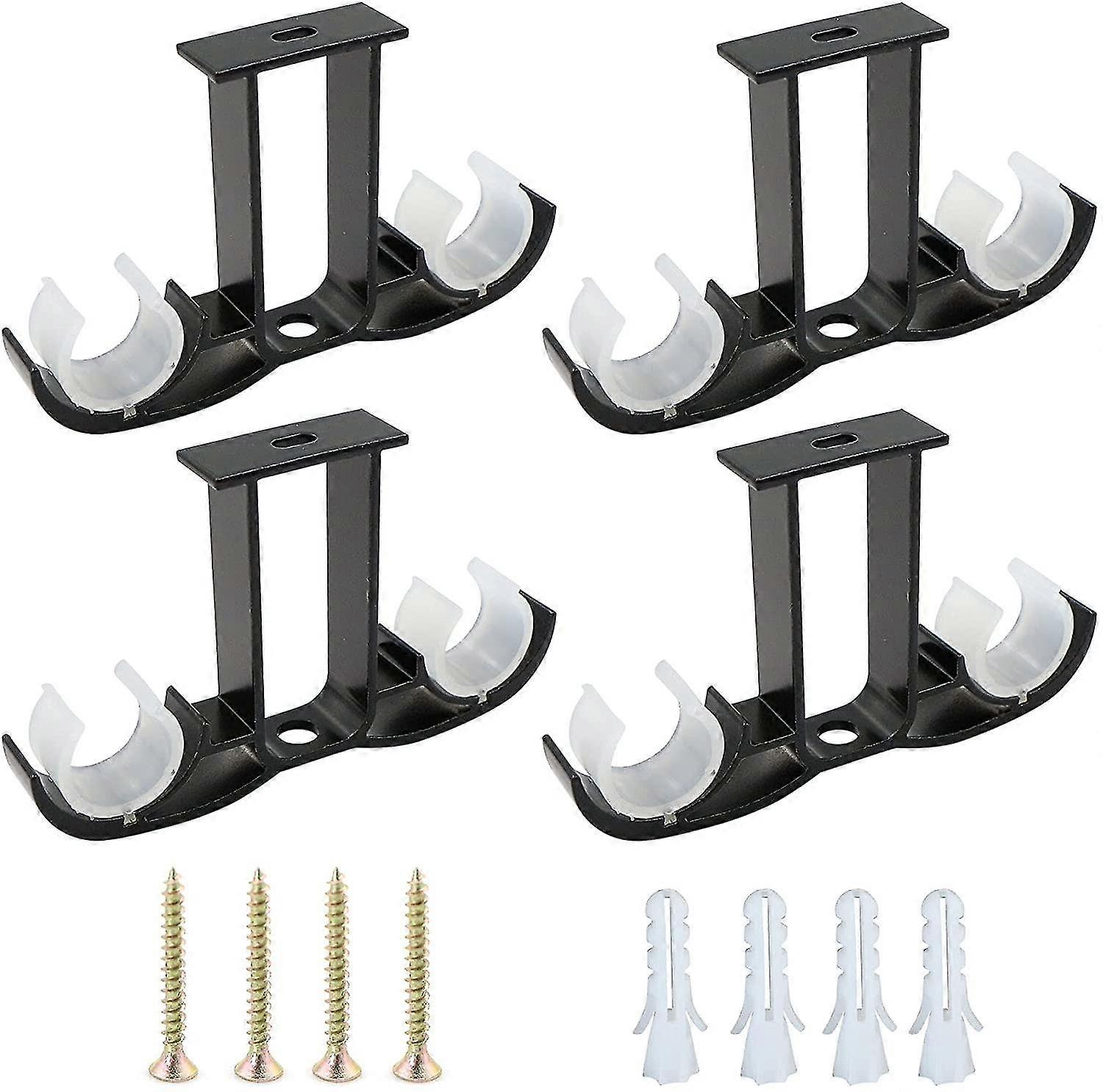 Set Of 4 Adjustable Curtain Rod Brackets For Curtain Rod - 14 X 8.2cm - Wall Hooks With Screws